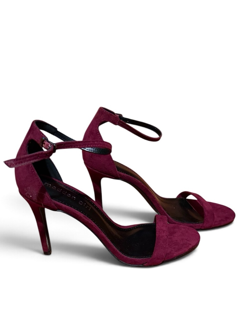 Madden Girl Burgundy Suede Ankle-Strap Heels